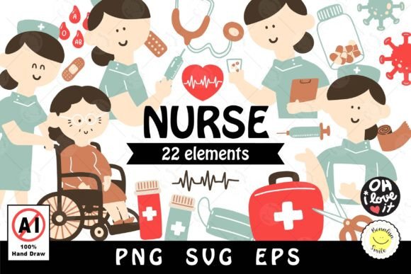 Nurse Cartoon Clipart for Embroidered Appreciation